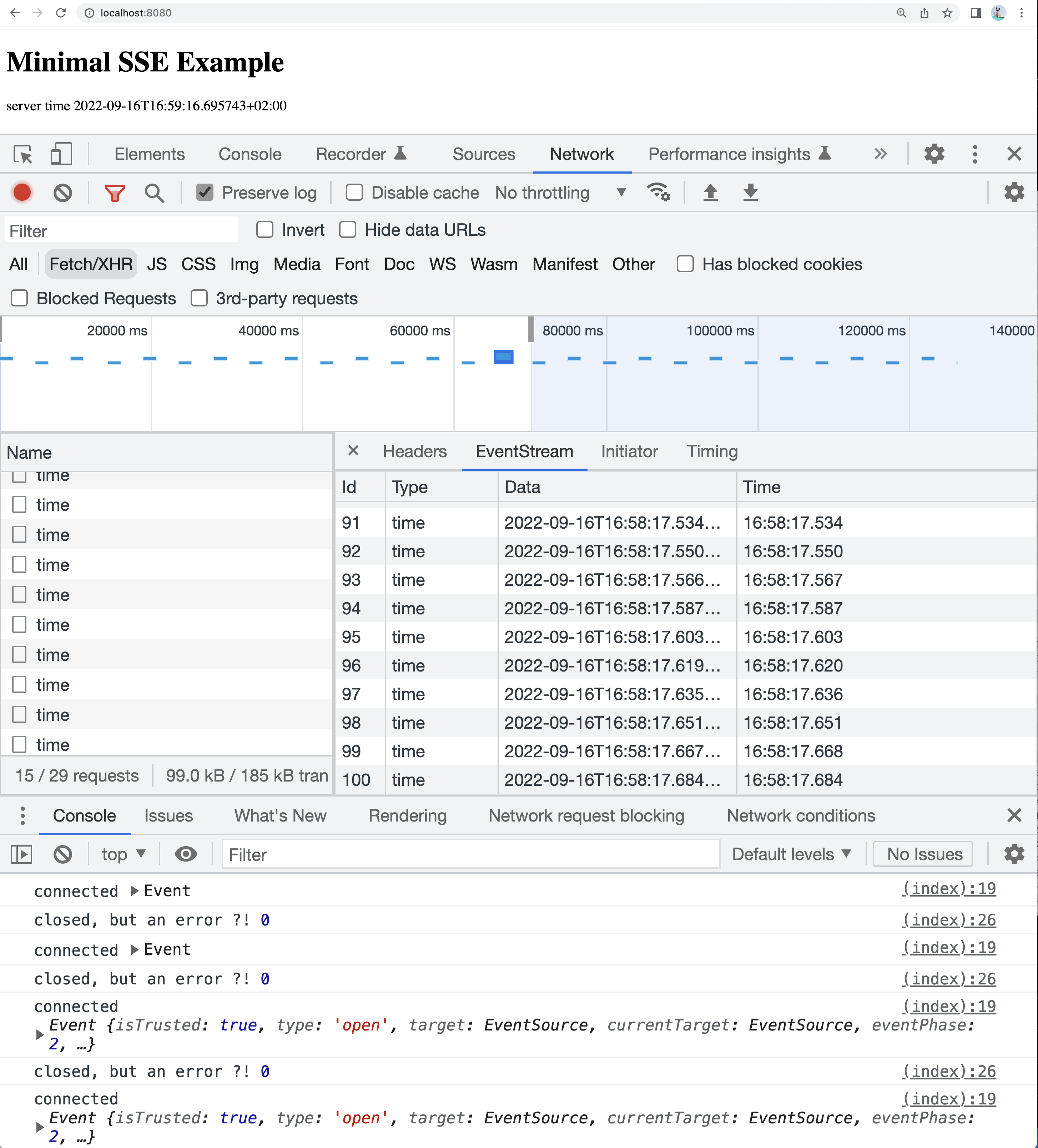 screenshot of chrome debugging SSE